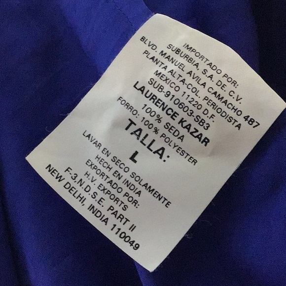 Vintage Laurence Kazar Blue Silk Sequined Scalloped Blouse size Large - Picture 8 of 8